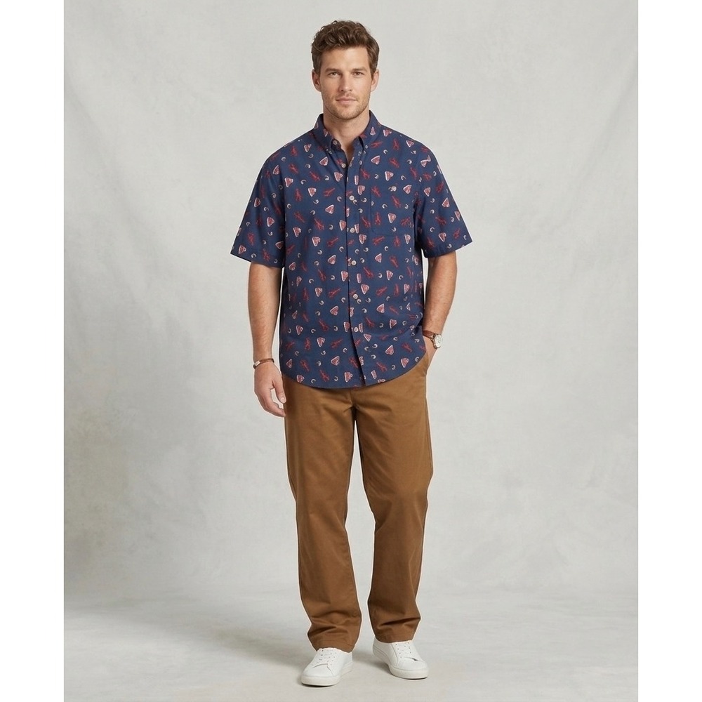 Duluth Trading‎ Co Untucked Mens Large Relaxed Fit Surf Turf Lobster Steak Shirt